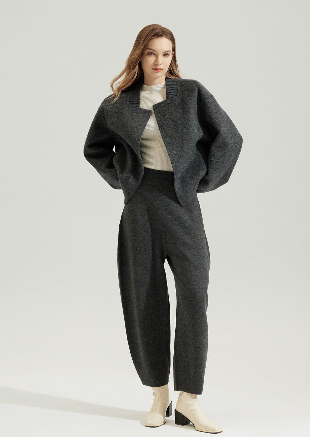 Alpaca Wool Knit-Collar Coat
