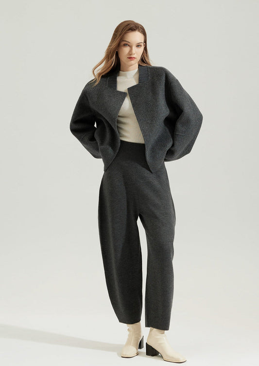 Alpaca Wool Knit-Collar Coat