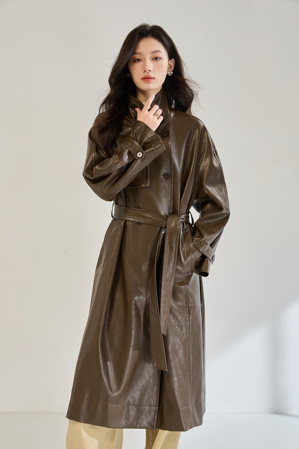 Retro Long Faux Leather Coat