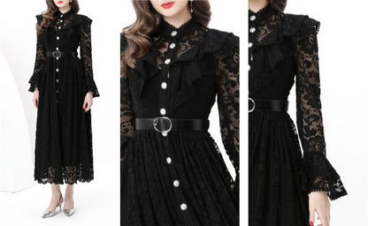 French Style Romantic Lace Embroidered Long Dress