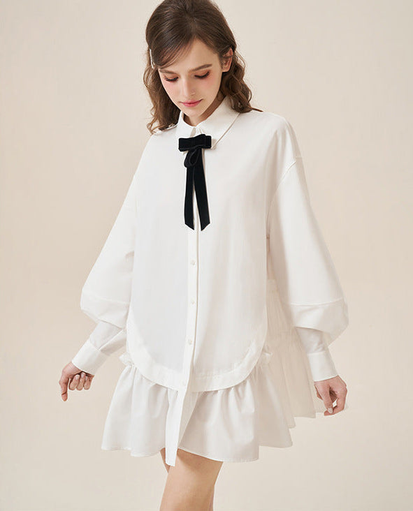 College-Inspired Ruffle Tie Shirt Dress