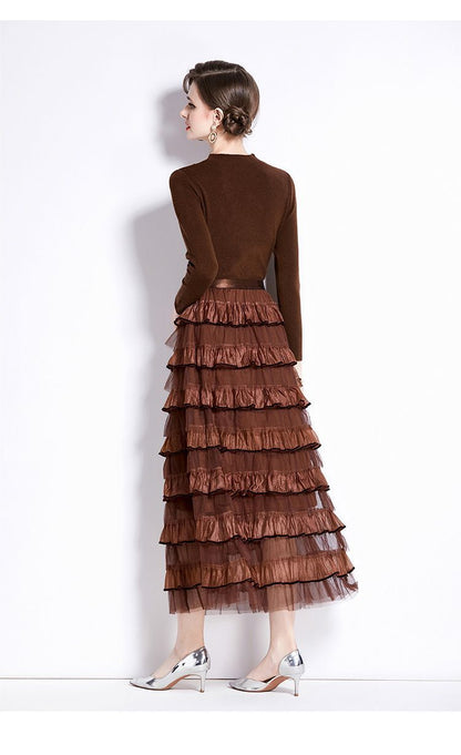Layered Knit & Tulle Maxi Dress – Faux Two-Piece Design
