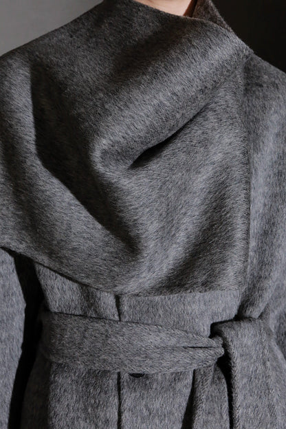 Luxury Lama Wool Blend Coat with Shawl Detail