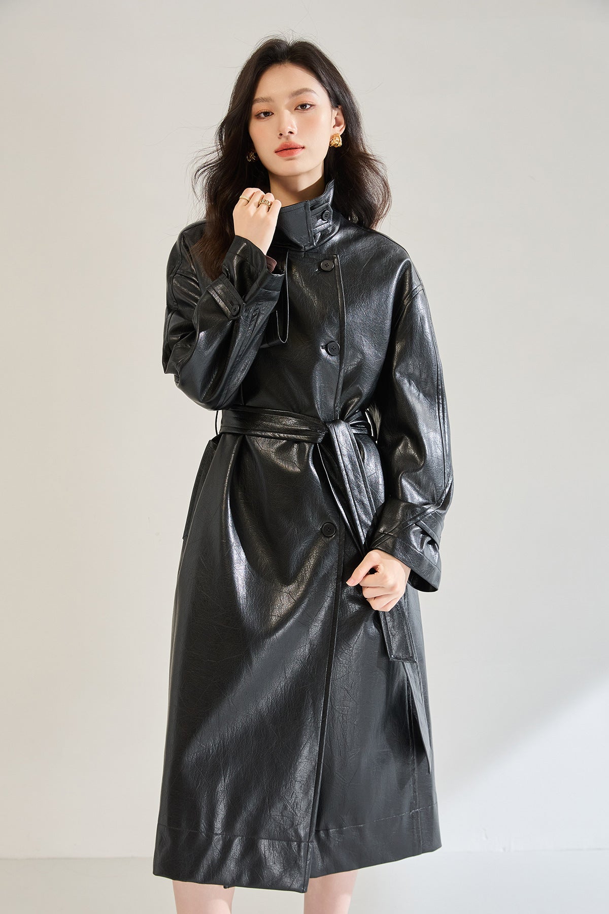 Retro Long Faux Leather Coat