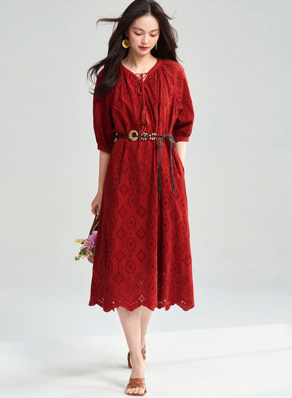 Boho Embroidered Cotton Maxi Dress