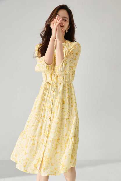 Yellow Floral Chiffon Long Dress