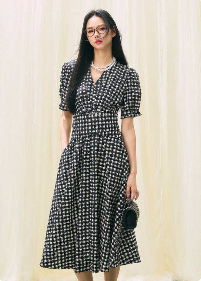 Vintage Polka Dot Midi Dress – 100% Cotton Gingham Elegance