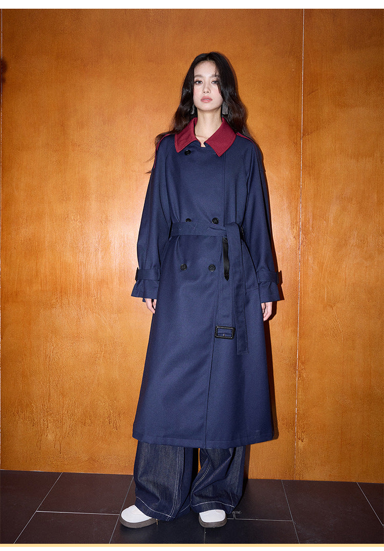 Contrast Detail Retro Mid-Length Loose Trench Coat