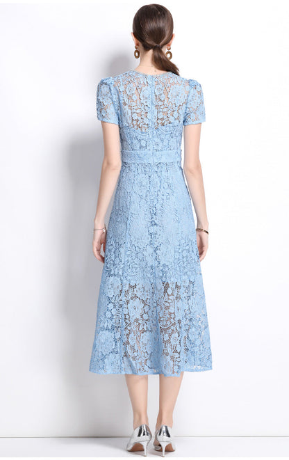 Lace Bow Detail French-Style Dress