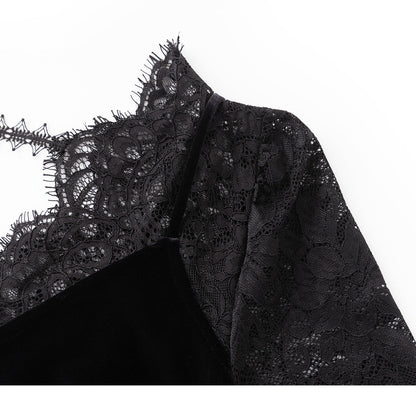 French Velvet Lace Embroidered Slim Dress