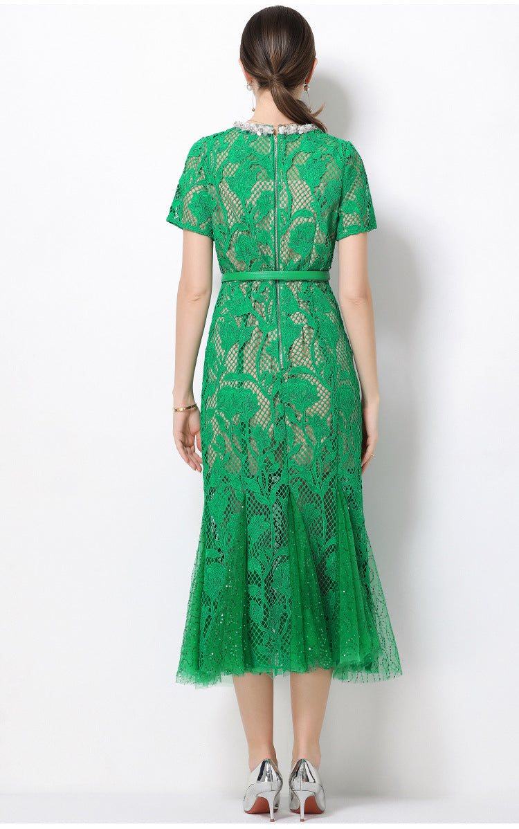 Emerald Lace Fishtail Maxi Dress