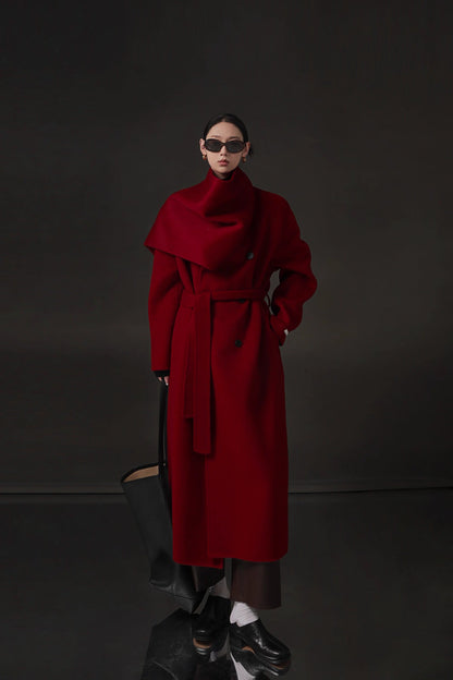 Luxury Lama Wool Blend Coat with Shawl Detail
