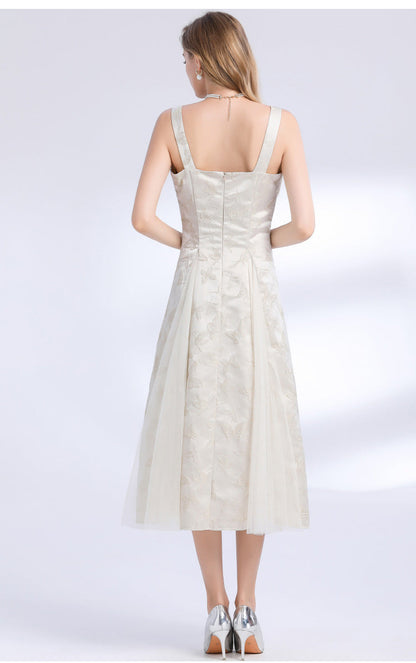 Jacquard Lace Detail Midi Dress