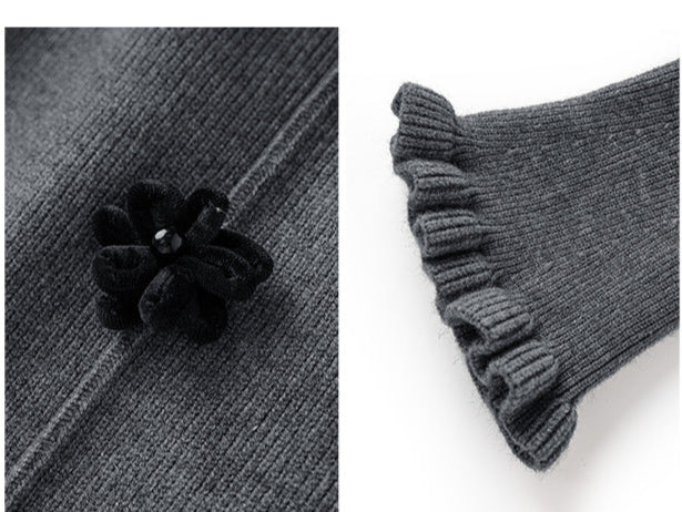 3D Floral Knit Top + Velvet Skirt Set – Elegant French Winter Ensemble