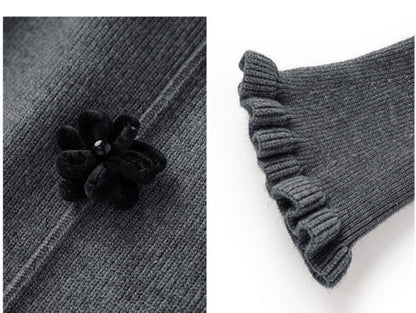 3D Floral Knit Top + Velvet Skirt Set – Elegant French Winter Ensemble