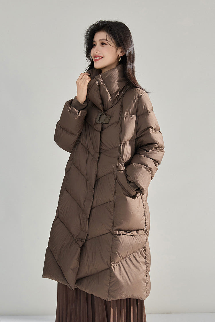 Minimalist Oversized Down Puffer Coat with Leather-Style Buttons