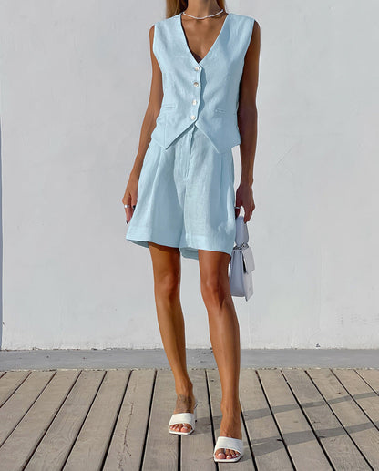 Summer Touch Linen Vest & Shorts Set