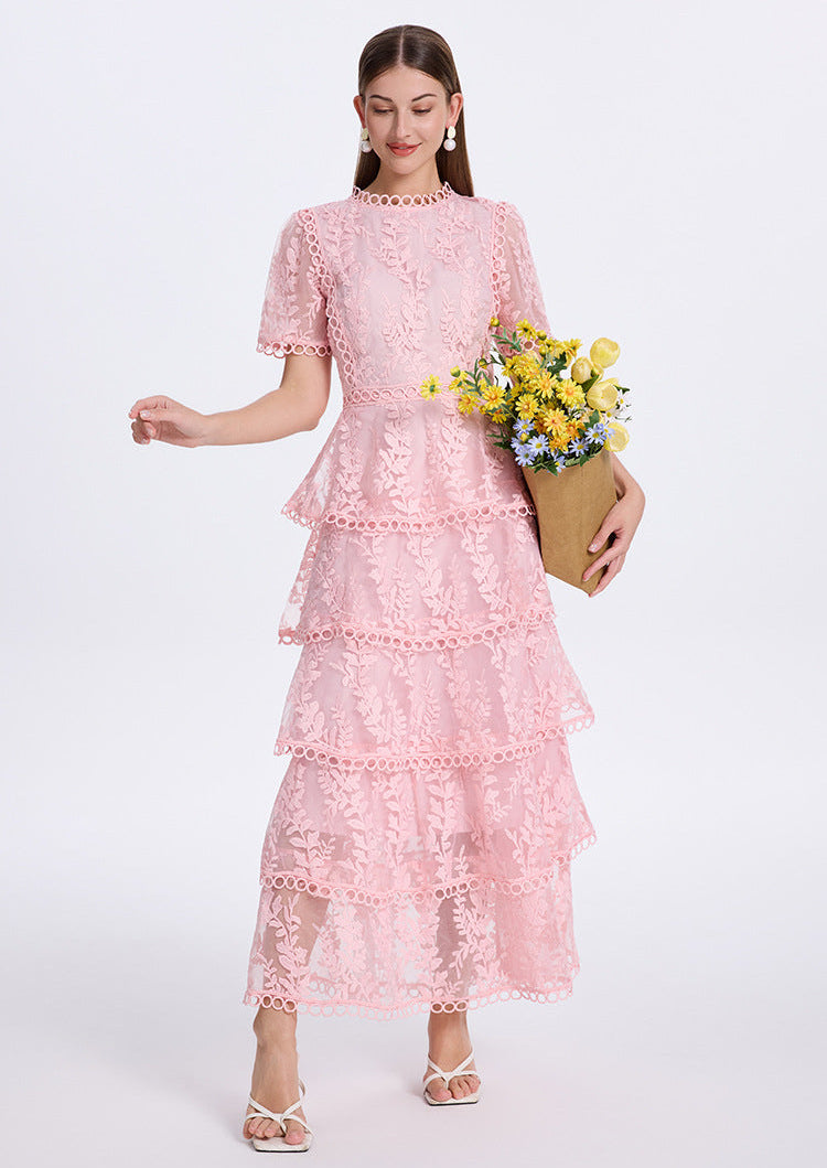 Embroidered Ruffle Tiered Maxi Dress