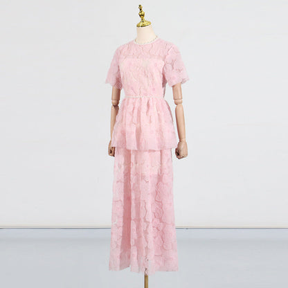 French Elegance Tiered Tulle Embroidered Maxi Dress