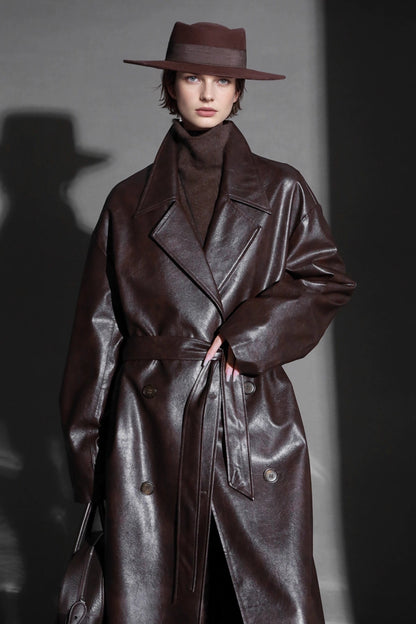 Luxury Genuine Sheepskin Trench Coat – Elegant & Timeless Design