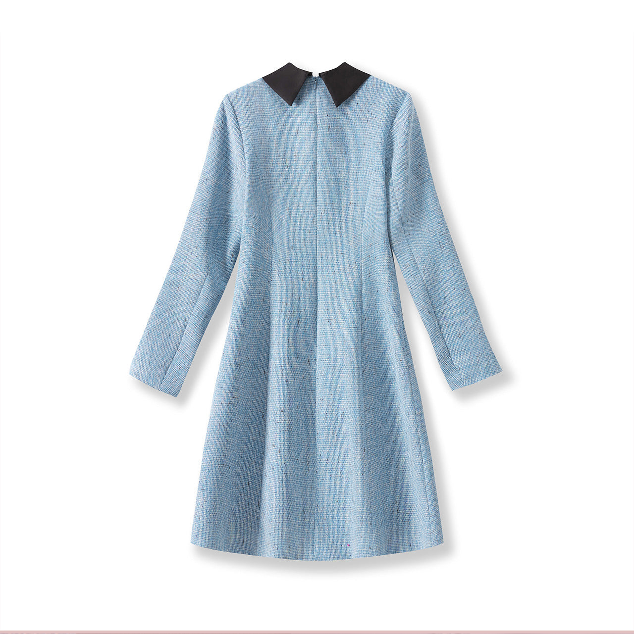 French-Texture Mini Dress with Scarf Collar