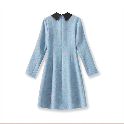 French-Texture Mini Dress with Scarf Collar