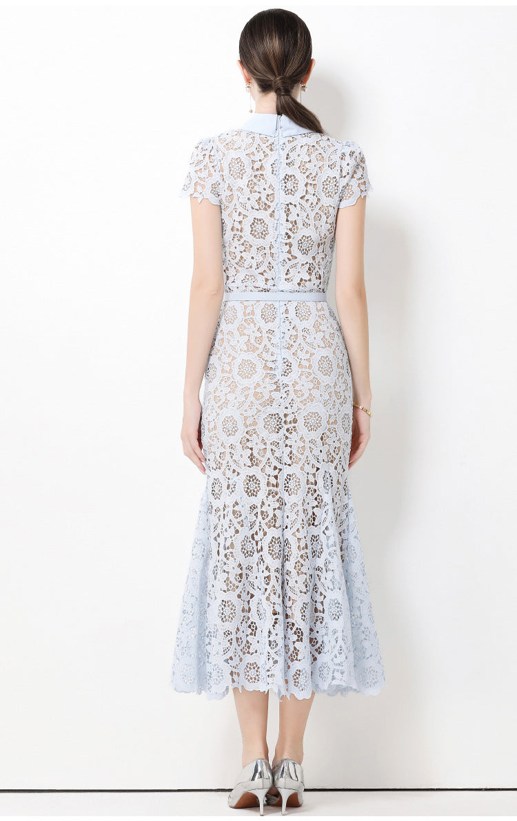 Soft Bloom Lace Fishtail Maxi Dress