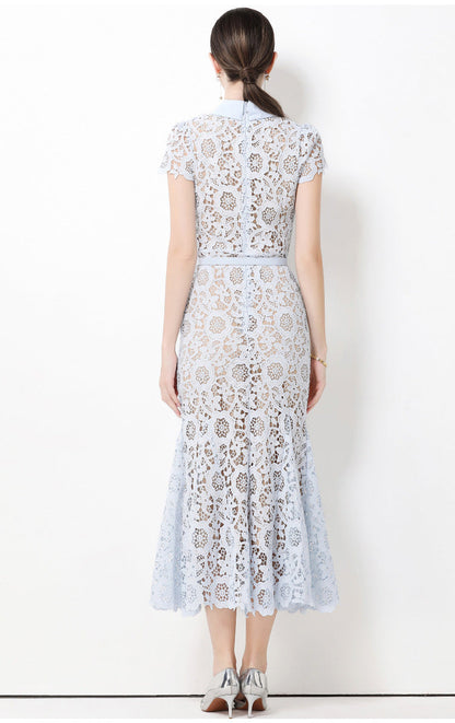 Soft Bloom Lace Fishtail Maxi Dress