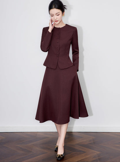 Luminous Texture Two-Piece Blazer & Midi Skirt Set