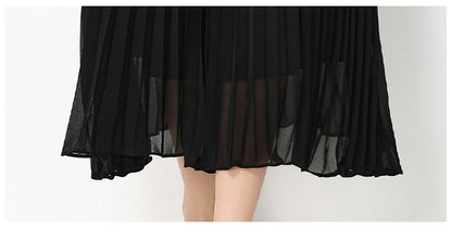 Retro Pleated Detail Long Black Dress