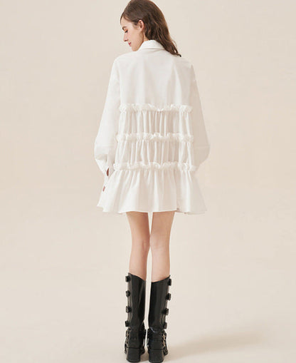 College-Inspired Ruffle Tie Shirt Dress