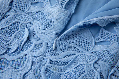 Blue Lace Mini Dress with Pearl Details