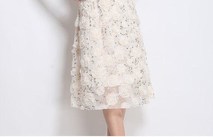 Embroidered Floral Hem Luxe Midi Dress
