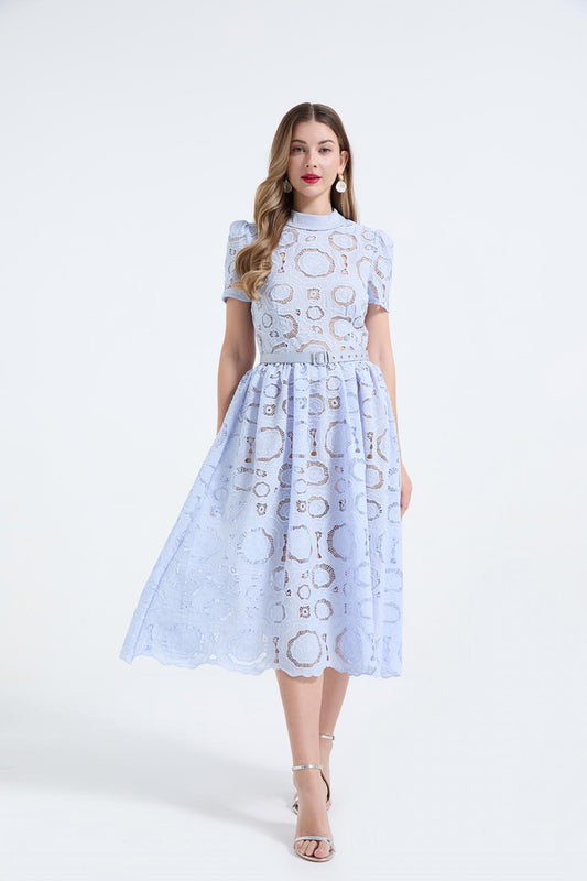 Elegant Lace Puff Maxi Dress