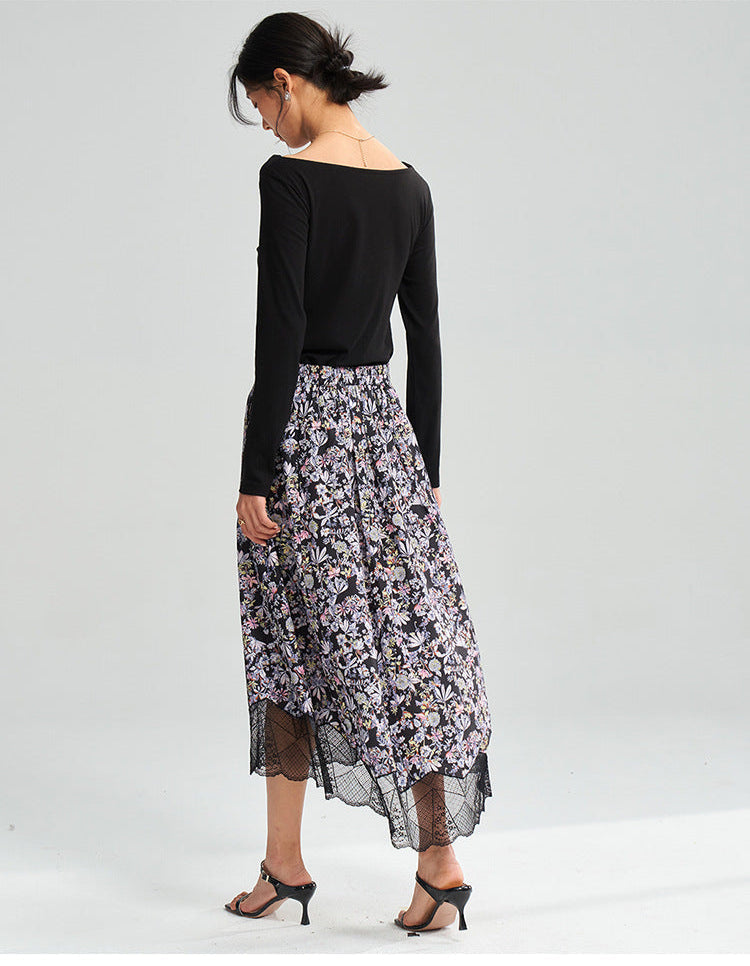 Vogue Garden High-Waist Asymmetric Floral Skirt
