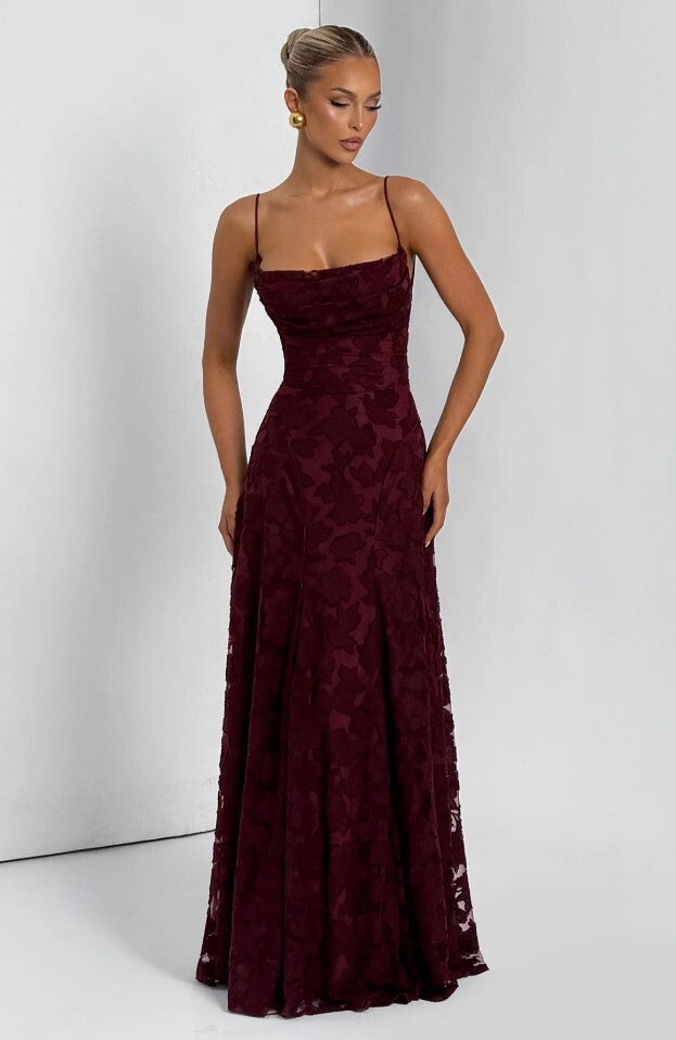 Strappy Backless Jacquard Maxi Dress