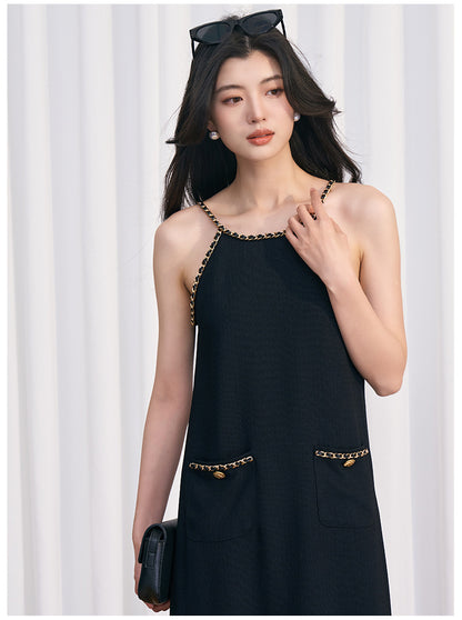Noir Chain Strap Midi Dress