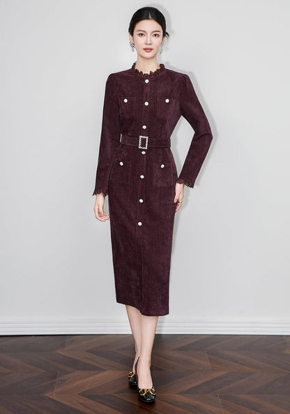 Cherry Plum Embroidered Chenille Midi Dress