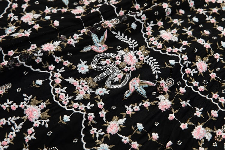 Belleza Princess-Cut Embroidered Maxi Evening Dress