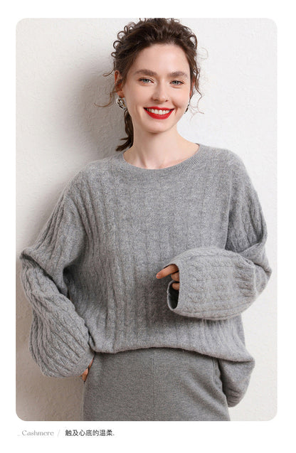 Cashmere-Blend Oversized Twist Knit Sweater