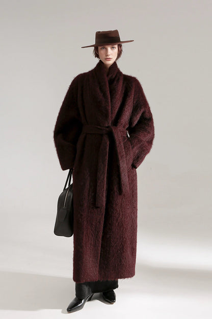 Luxury Tibetan Yak Wool Knit Coat – Belted Relaxed Fit