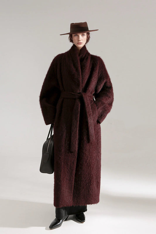 Luxury Tibetan Yak Wool Knit Coat – Belted Relaxed Fit