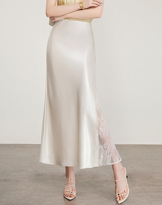 Lace Patchwork Eyelet Mermaid Skirt with Slit Detail