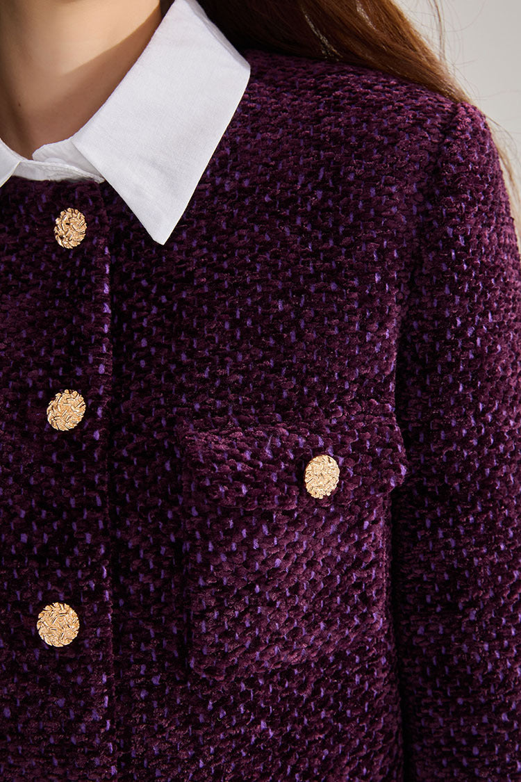 Purple Tweed French-Style Cropped Jacket