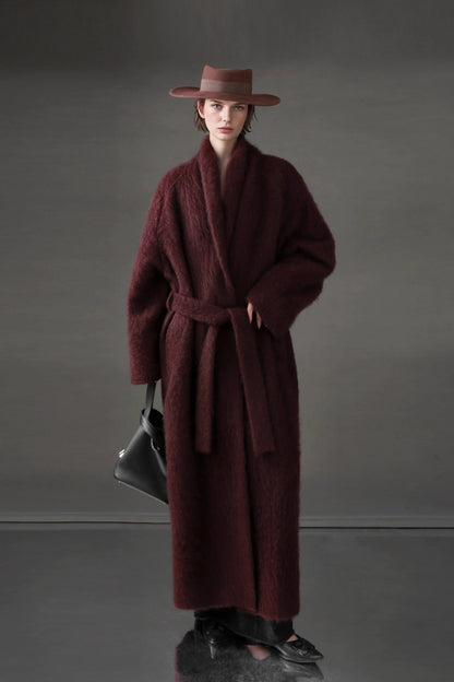 Luxury Tibetan Yak Wool Knit Coat – Belted Relaxed Fit
