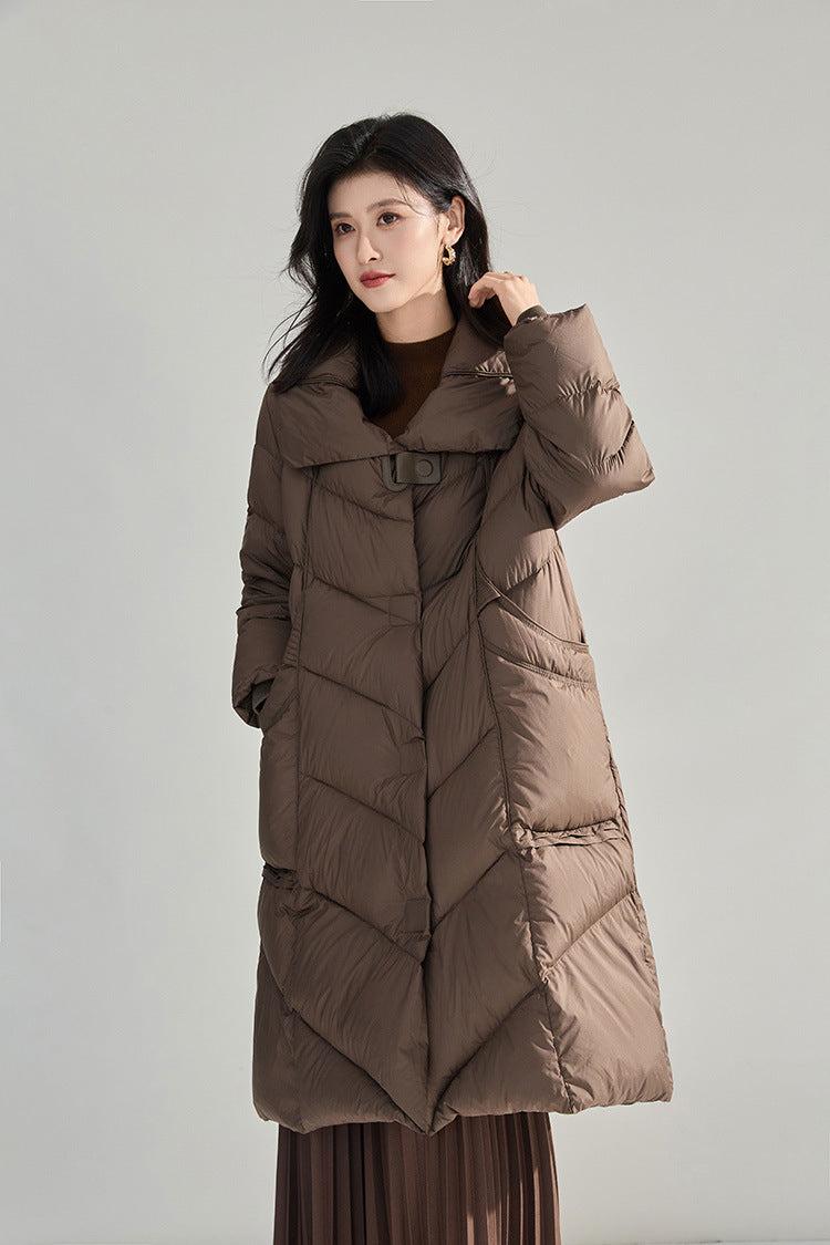 Minimalist Oversized Down Puffer Coat with Leather-Style Buttons