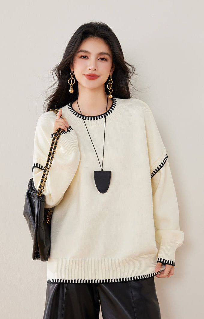 Black & White Color-Block Oversized Knit Sweater