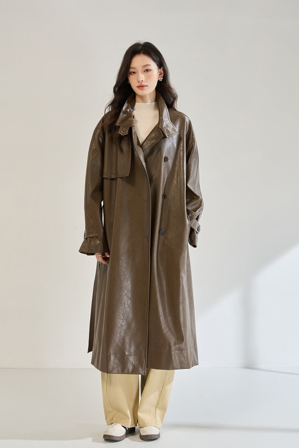 Retro Long Faux Leather Coat