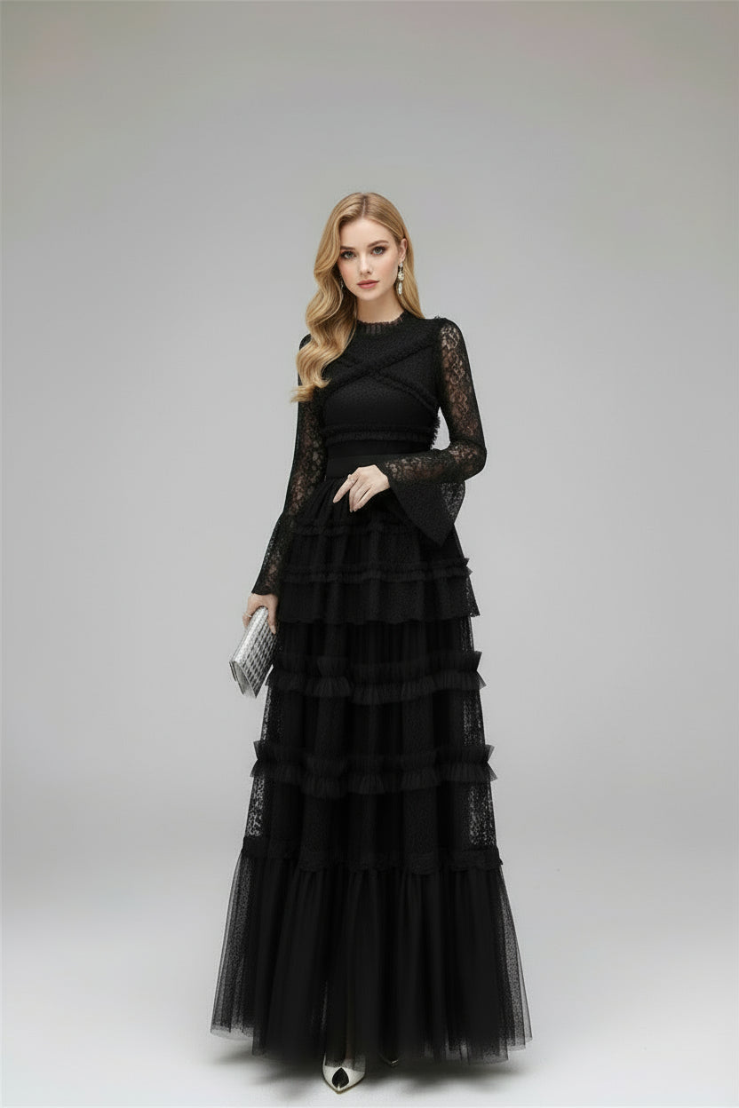 Penelope Lace Ruffle Maxi Dress