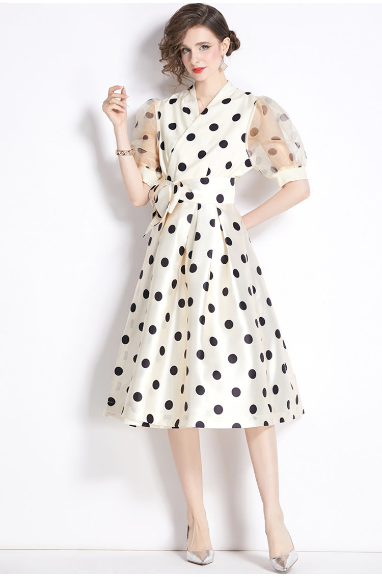 Polka Dot V-Neck Midi Dress